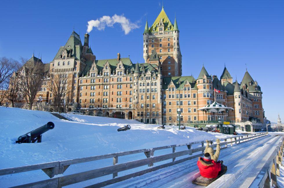 Quebec City in winter, traditional slide decent; Shutterstock ID 72963544; Project/Title: Where to Go This Winter; Downloader: Melanie Marin