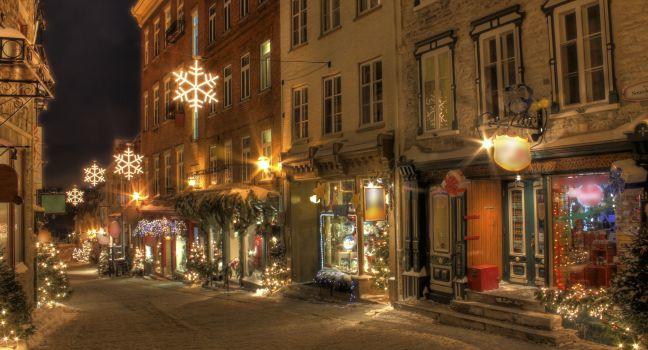 Old Quebec City by a cold winter night