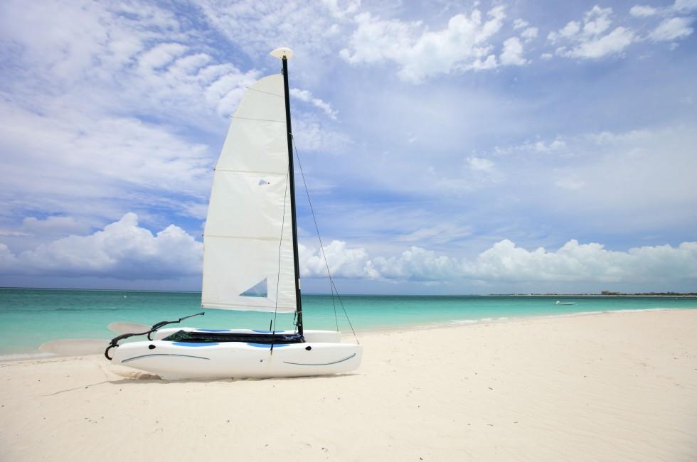 Catamaran on a beautiful Caribbean beach.