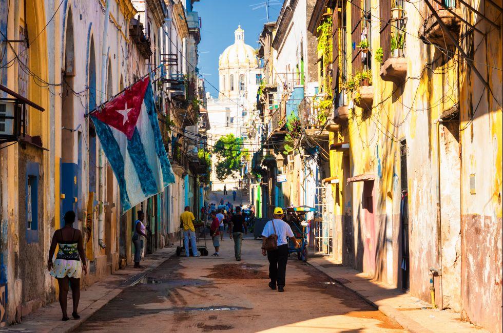HAVANA-SEPTEMBER 4:Street in the old part of the city September 4,2012 in Havana.With its distinct atmosphere,Havana is the destination of more than 1 million tourists who visit the city every year; Shutterstock ID 112151030; Project/Title: Fodors; Downloa