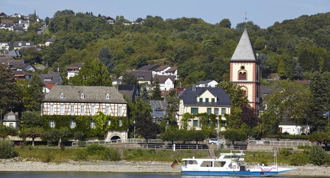 The river Rhine at Remagen (Germany, Rhineland-Palatinate, County Ahrweiler) taken at a sunny day with a cloudless blue sky. Photo taken on: August 31st, 2015 