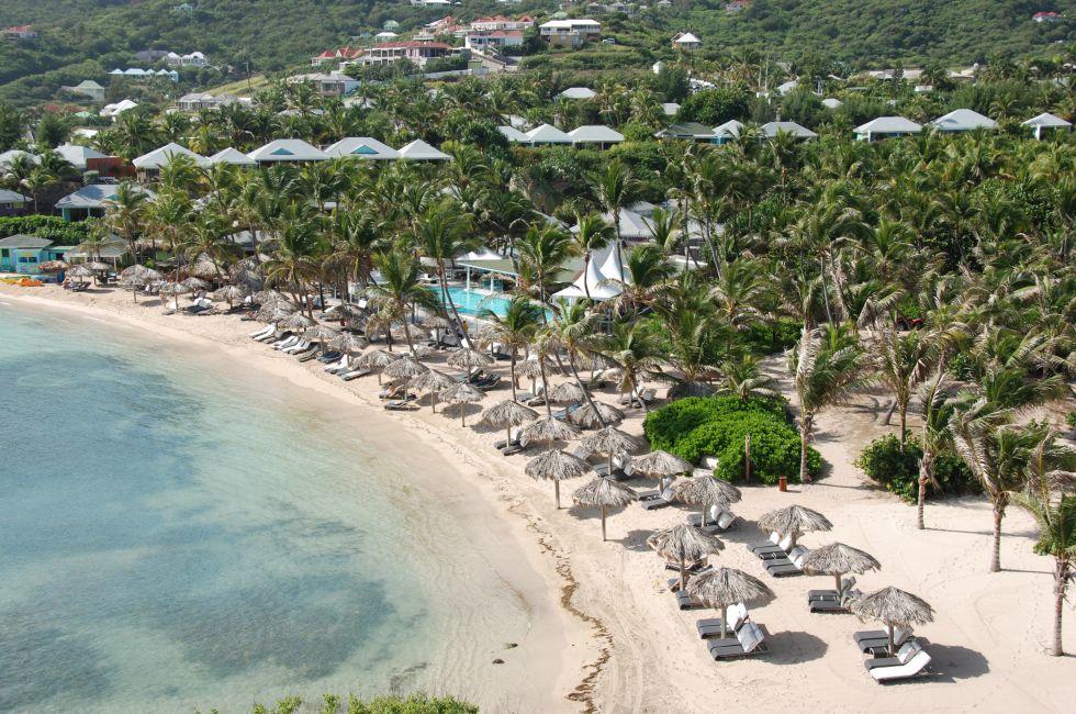 Aerial View of Guanahani Beach on Grand Cul-de-Sac Bay in St Barts, French West Indies