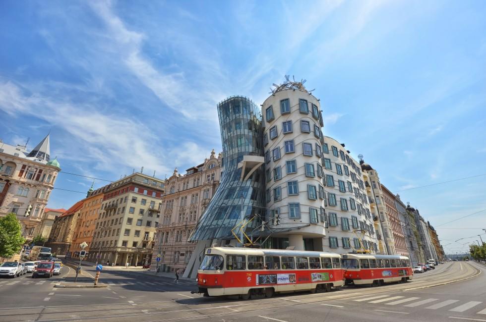 PRAGUE - JULY 24: view of the Dancing House, designed by Vlado Milunic and Frank Gehry on July 24, 2013 in Prague. The building has become an important tourist site since it's completion in 1996. 
