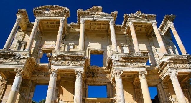 The Columns of the Celsus Library of Ancient Ephsus in Kusadasi Turkey;  