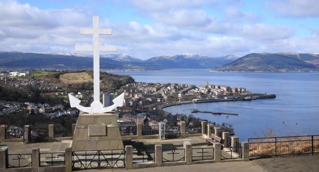 The Free French Memorial on Lyle Hill, Greenock, Scotland, overlooking Gourock and the River Clyde.