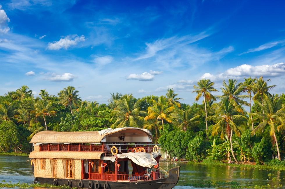 Houseboat on Kerala backwaters. Kerala, India. 