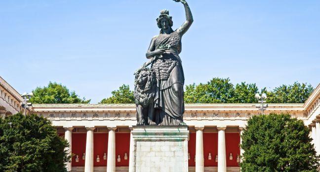 Famous statue of bavaria at the theresienwiese in munich, germany.