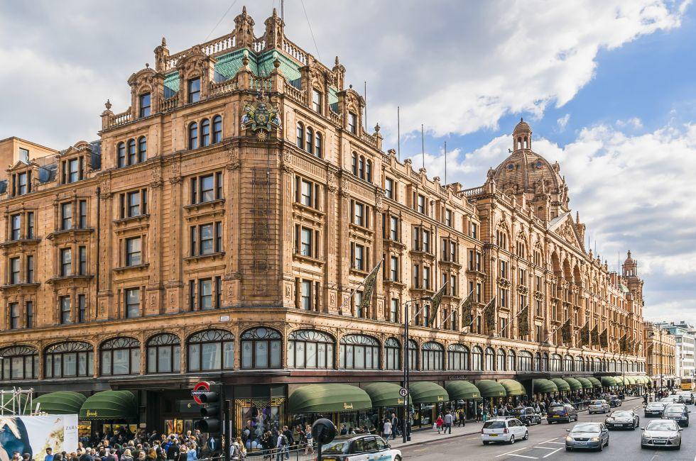 LONDON, UK - MAY 25,2013: View of famous department store Harrods (80,000 sq m) in London. First Harrods was opened at 1849 and now it is one of the most famous luxury store in London.; Shutterstock ID 204058435; Project/Title: Fodor's London 2016; Downloa