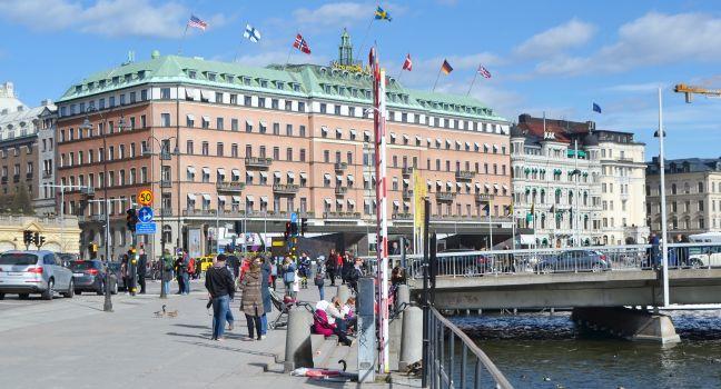 STOCKHOLM, SWEDEN - APRIL 19, 2015: View of cental part of Stockholm. Norrmalm (Stockholm area).