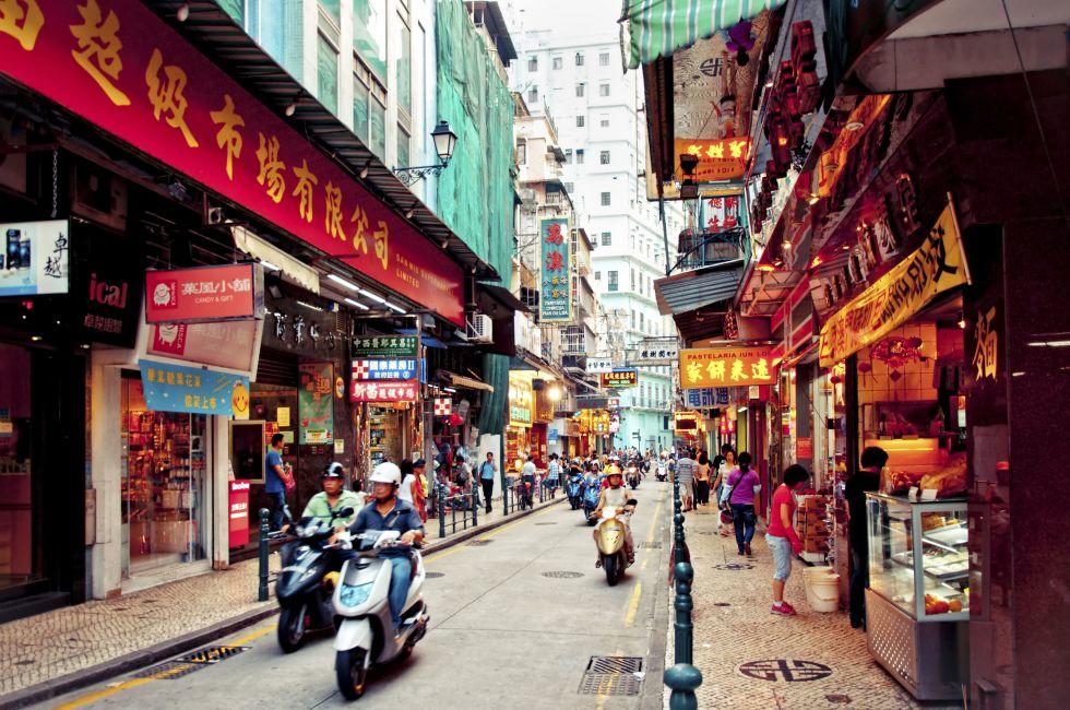 view on downtown street on August 1, 2012 in Macau, China.