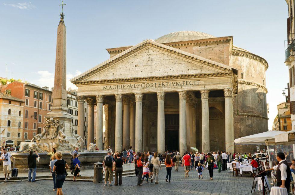 ROME - OCTOBER 2: Tourists visit the Pantheon on October 2, 2012 in Rome, Italy. Pantheon is a famous monument of ancient Roman culture, the temple of all the gods, built in the 2nd century.;