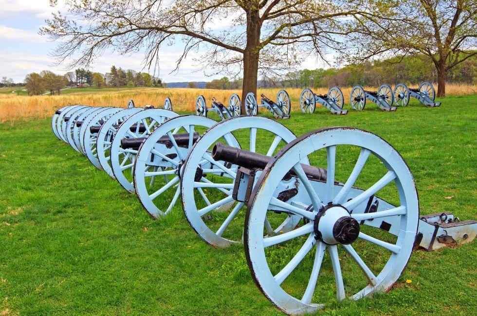 Revolutionary War cannons on display at Valley Forge National Historical Park, Pennsylvania, USA.
