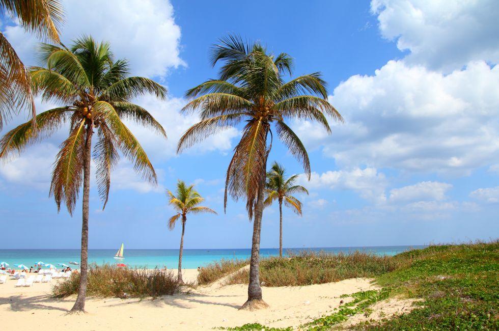 Caribbean beach Playa Megano in Playas del Este part of Havana Province. Sandy coast.