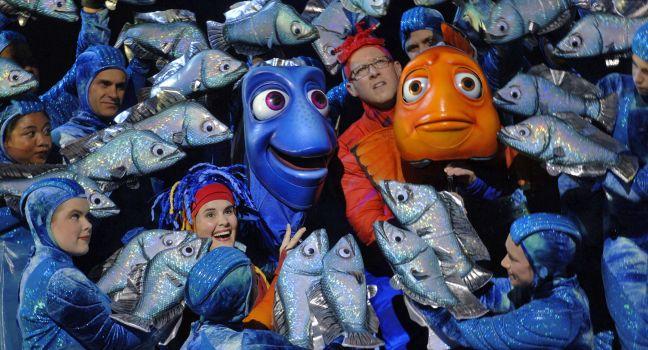 FINNED FRIENDS &#x2014; A befuddled Dory and fretful dad Marlin search Australia&#x2019;s Great Barrier Reef for Marlin&#x2019;s wayward son in &#x201c;Finding Nemo &#x2014; The Musical,&#x201d; a live production at Disney&#x2019;s Animal Kingdom based on 