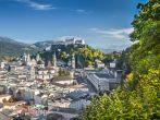 Panoramic view of the historic city of Salzburg with Hohensalzburg Fortress in springtime, Salzburger Land, Austria